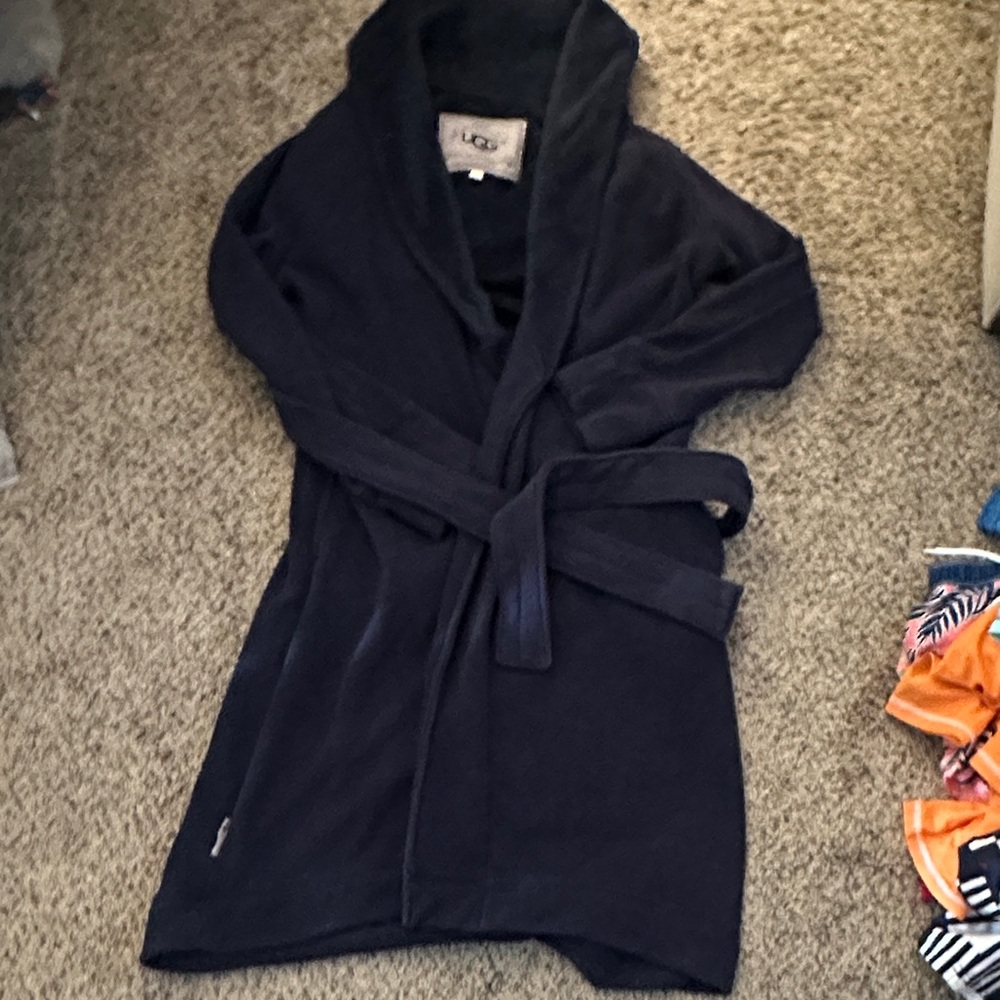 UGG NAVY Cozy Shawl-Collar FLEECE LINED Robe with Tie